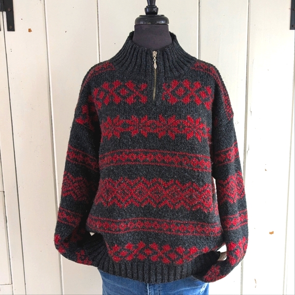 Snowflake 1/4 zip chunky knit sweater sz L - Picture 2 of 9